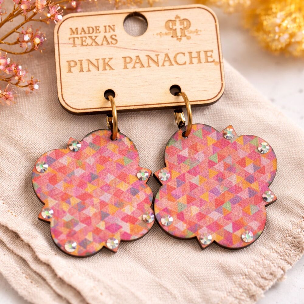 Pink Panache Texas Earrings Boho Western Colorful Geometric Rhinestone Dangle
